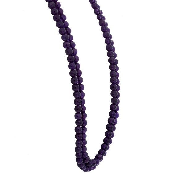 Round Purple Amethyst Bead Double Strand Necklace 18 Inches - Picture 5 of 5